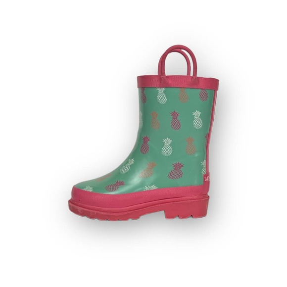 Lily & Dan Toddler Girls Rubber Rain Boots Size 7 Green Pink Pineapple Pull On - Picture 13 of 13